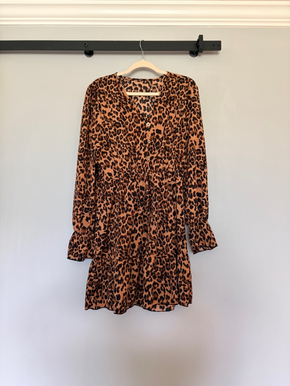 Leopard Print Long Sleeve Mini Dress - Brown & Black